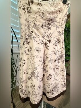 Cream Floral A-Line Skirt with Brown Trip